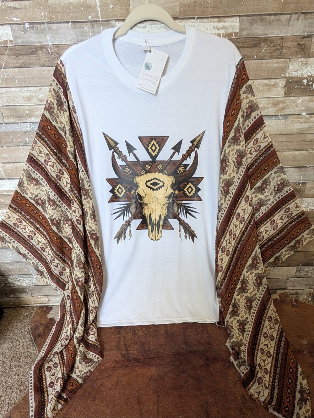 Trending Boho Rustic Aztec Bull W Aztec Browns Bat Winged Sleeves Poncho Top